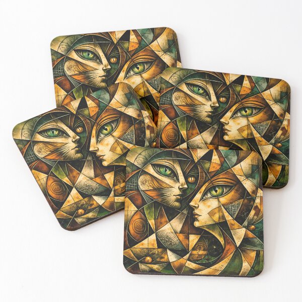 Item preview, Cubist Feline and Human Faces designed and sold by cuprum.