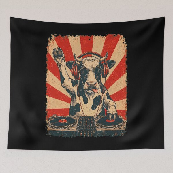 Item preview, Vintage DJ Cow With Headphones Art Animal Lover designed and sold by DoodleTortle.