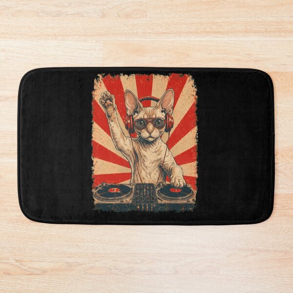 Item preview, Vintage DJ Devon Rex With Headphones Art Cat Owner designed and sold by DoodleTortle.