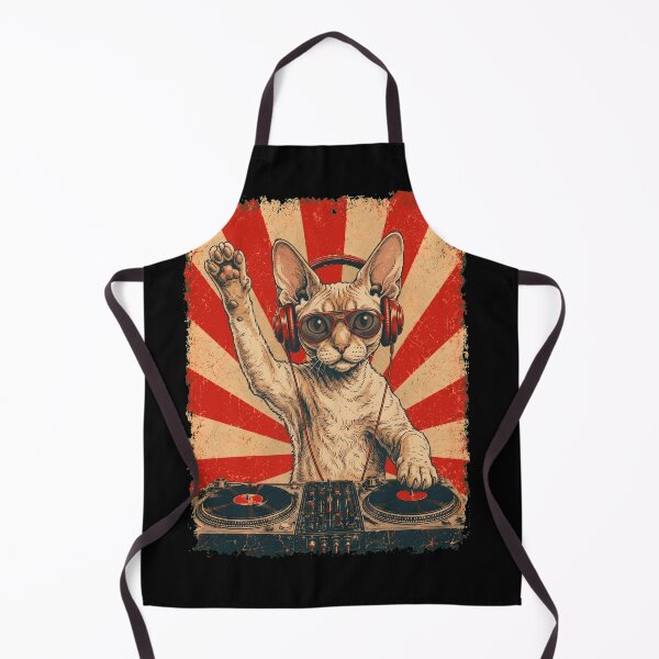 Item preview, Vintage DJ Devon Rex With Headphones Art Cat Owner designed and sold by DoodleTortle.