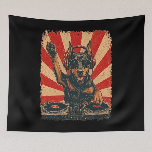 Item preview, Vintage DJ Doberman Pinscher With Headphones Art Dog Owner designed and sold by DoodleTortle.