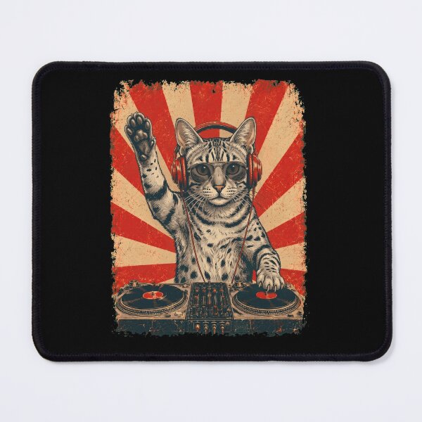 Item preview, Vintage DJ Egyptian Mau With Headphones Art Cat Owner designed and sold by DoodleTortle.