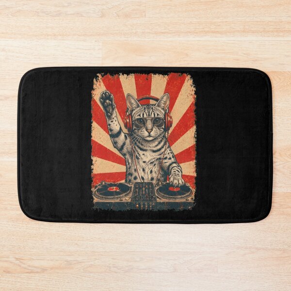 Item preview, Vintage DJ Egyptian Mau With Headphones Art Cat Owner designed and sold by DoodleTortle.