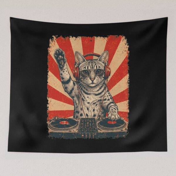 Item preview, Vintage DJ Egyptian Mau With Headphones Art Cat Owner designed and sold by DoodleTortle.