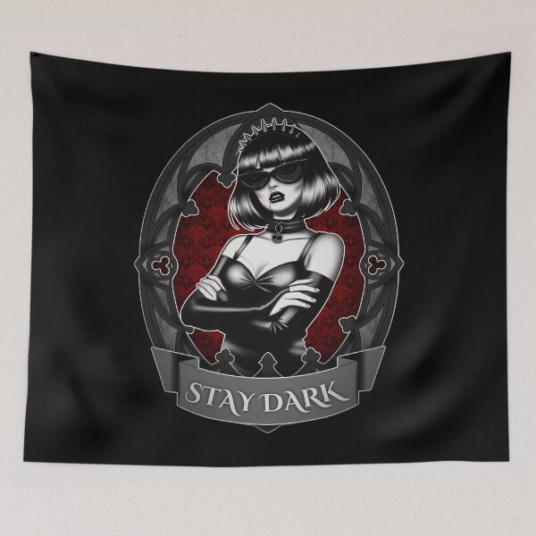 Item preview, Ossi and her Dolls: Stay Dark Gothic Art - Stay Dark Quote - Cool Gothic Vampire Girl designed and sold by Ossidiana..