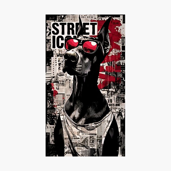Artikelvorschau, Dobermann-Ikone mit roter Sonnenbrille entworfen und verkauft von Stree-Icon-Shop.