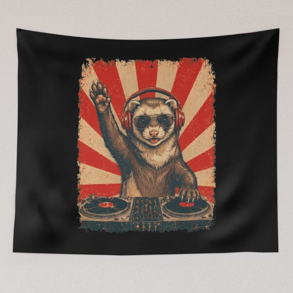 Item preview, Vintage DJ Ferret With Headphones Art Animal Lover designed and sold by DoodleTortle.