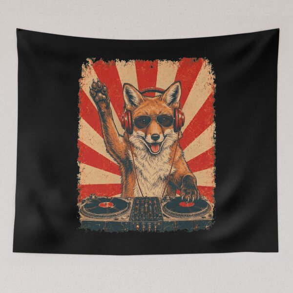 Item preview, Vintage DJ Fox With Headphones Art Animal Lover designed and sold by DoodleTortle.