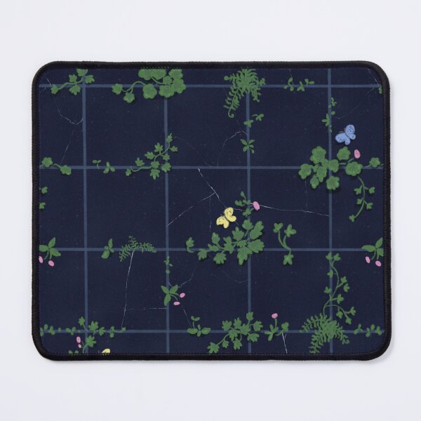 Item preview, Dark Biophilia: Wild Growth and Butterflies on Old Dark Blue Tiles designed and sold by Doodle Finch Designs.