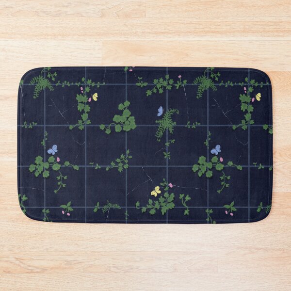 Item preview, Dark Biophilia: Wild Growth and Butterflies on Old Dark Blue Tiles designed and sold by Doodle Finch Designs.