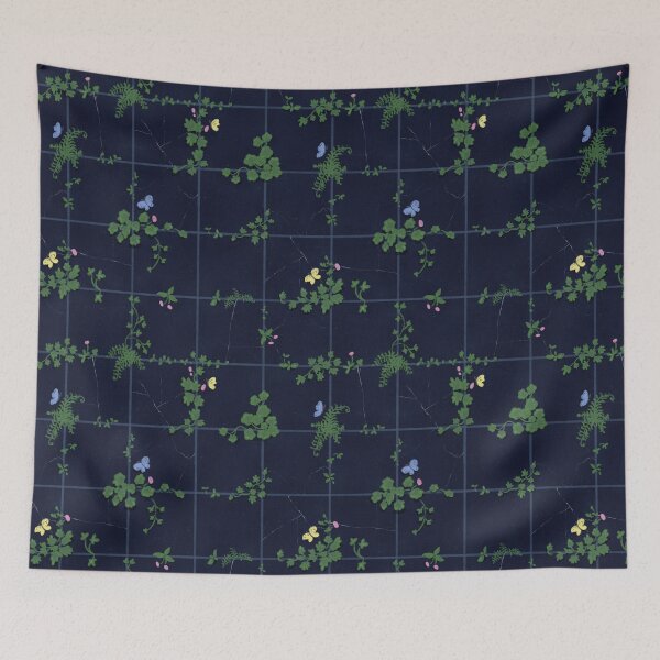 Item preview, Dark Biophilia: Wild Growth and Butterflies on Old Dark Blue Tiles designed and sold by Doodle Finch Designs.