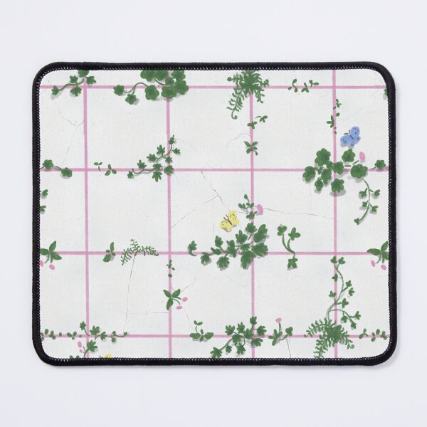 Item preview, Biophilia: Wild Plants Growing Through Old Cracked Tiles in Pink Grid designed and sold by Doodle Finch Designs.