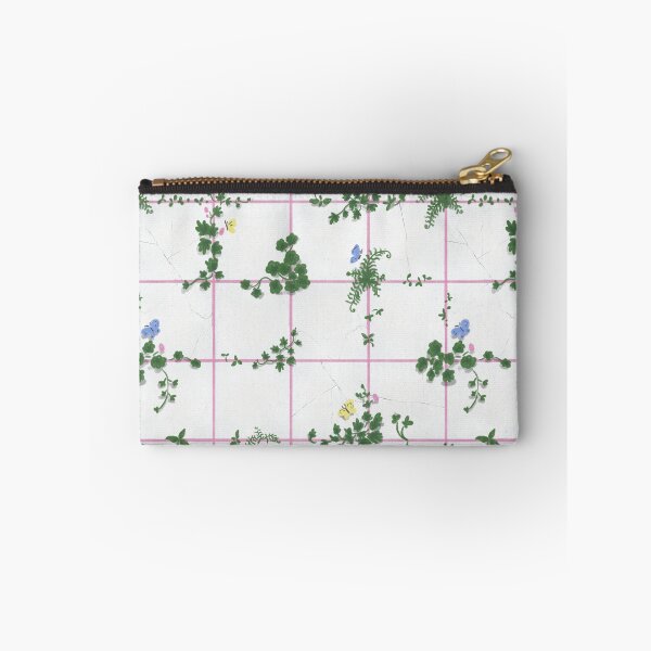 Item preview, Biophilia: Wild Plants Growing Through Old Cracked Tiles in Pink Grid designed and sold by Doodle Finch Designs.