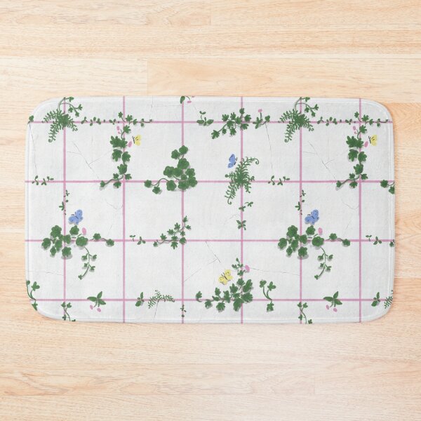 Item preview, Biophilia: Wild Plants Growing Through Old Cracked Tiles in Pink Grid designed and sold by Doodle Finch Designs.