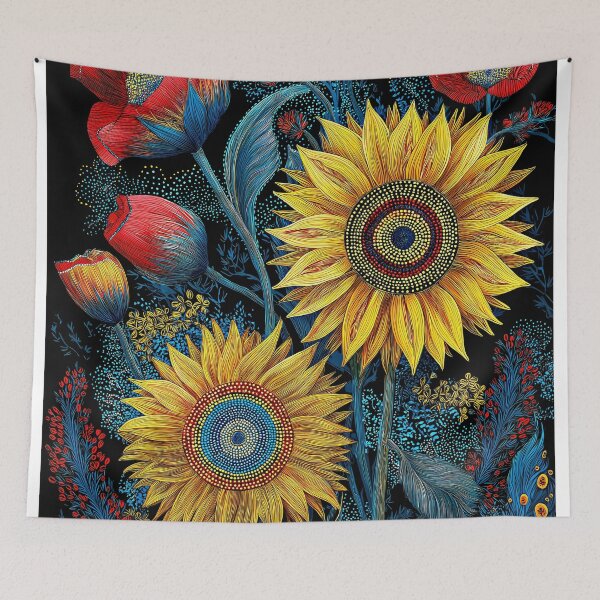 Item preview, Ukrainian Folk Art Sunflower & Poppy Print, Floral Wall Decor  designed and sold by Artistic Gift Print.