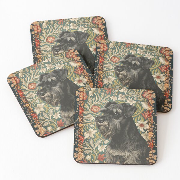 Item preview, Vintage Black Miniature Schnauzer Floral Art designed and sold by AntiqueImages.