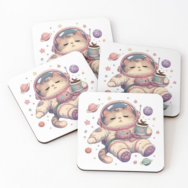 Item preview, Cosmic Burnout Cat Retro Astronaut Coffee Design designed and sold by KawaiiOrbit.