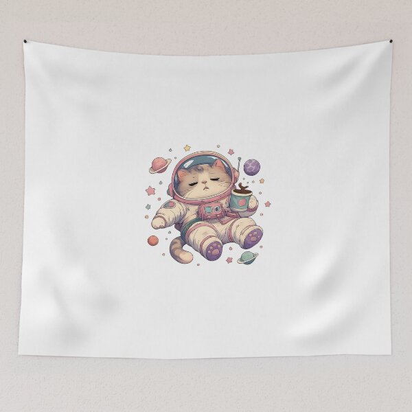 Item preview, Cosmic Burnout Cat Retro Astronaut Coffee Design designed and sold by KawaiiOrbit.