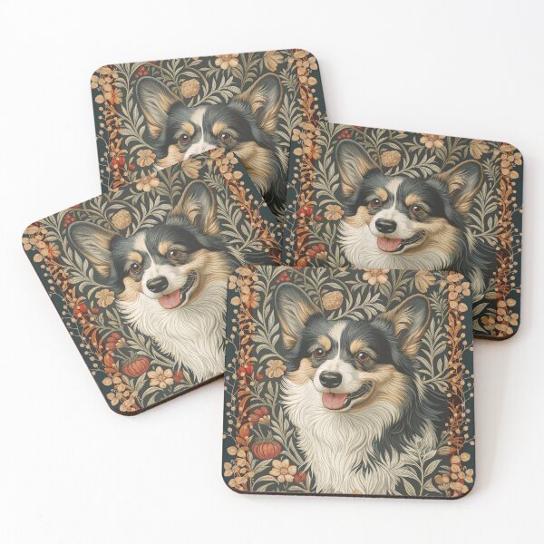 Item preview, Vintage Corgi William Morris Floral Dog Art designed and sold by AntiqueImages.