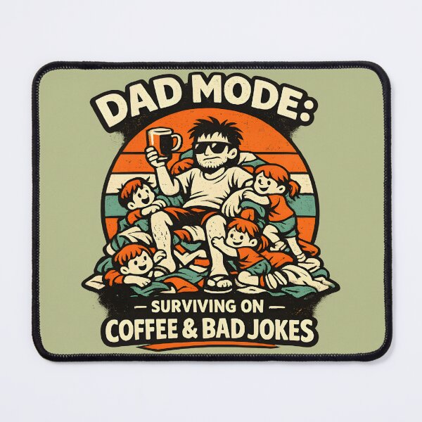 Item preview, Dad Mode: Surviving on Coffee & Bad Jokes Retro Cartoon Dad Gift designed and sold by MAD's Recreation Studio.