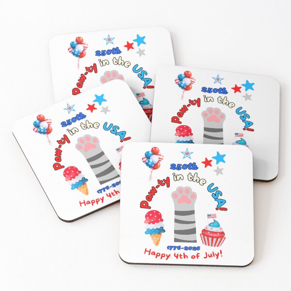 Item preview, 4th of July 250th Gray Cat Paw-ty designed and sold by MYCatStuff.