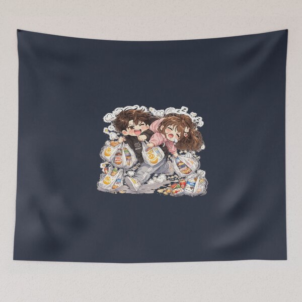Item preview, Funny Chibi Couple After Shopping | Sleepy Girlfriend & Chaotic Boyfriend Kawaii Sticker designed and sold by J&J's Creation.