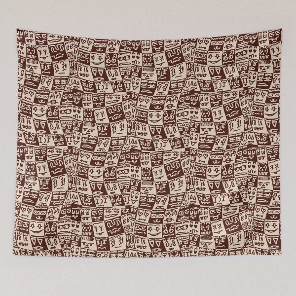Item preview, Checkerboard Abstract Faces – Retro Doodle Pattern Art designed and sold by felipemaldonadoart.