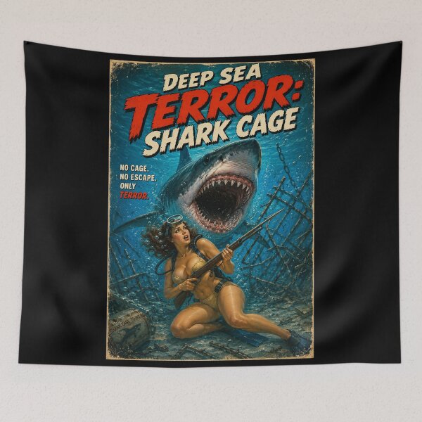 Item preview, Deep Sea Terror - Shark Cage | Retro Summer Horror B-Movie designed and sold by FilMate.