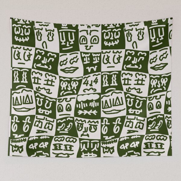 Item preview, Green Checkerboard Faces – Abstract Doodle Pattern Art designed and sold by felipemaldonadoart.