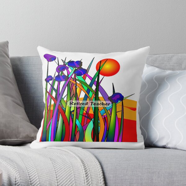 Retired Teacher Whimsical Flowers Throw Pillow