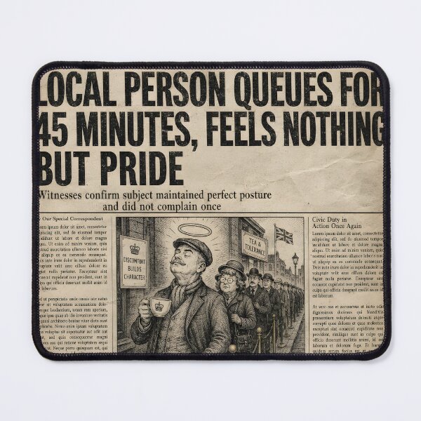 Item preview, Queuing Is My Love Language Funny British Newspaper Humour Gift designed and sold by BlightyandCo.