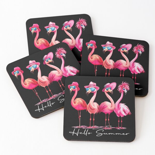Item preview, Hello Summer Four Pink Flamingos Wearing Sunglasses And Beach Hats Tropical designed and sold by ObukiLantara.