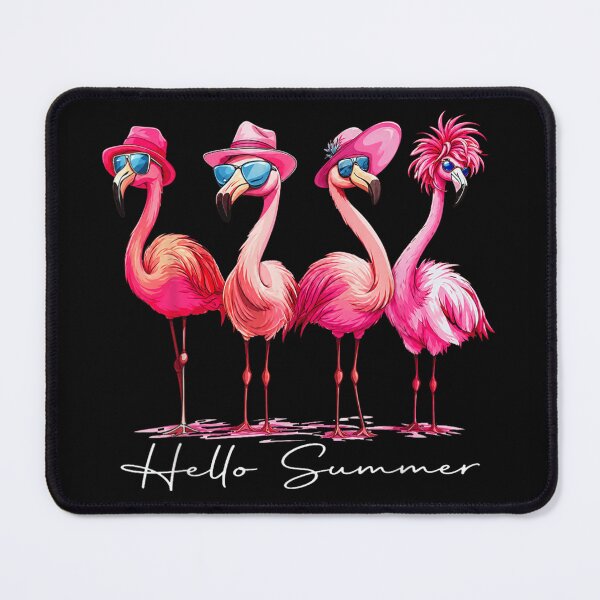 Item preview, Hello Summer Four Pink Flamingos Wearing Sunglasses And Beach Hats Tropical designed and sold by ObukiLantara.