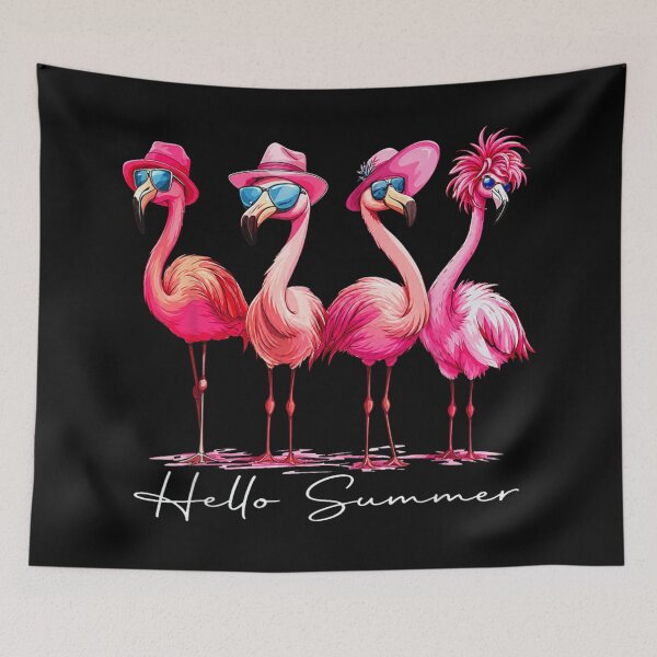 Item preview, Hello Summer Four Pink Flamingos Wearing Sunglasses And Beach Hats Tropical designed and sold by ObukiLantara.