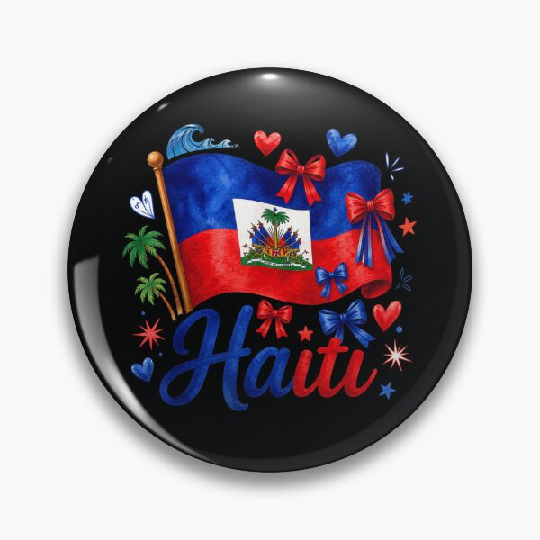 Item preview, Watercolor Haiti Flag Heritage Pride with Tropical Palm Trees and Hearts designed and sold by RuperDelois.