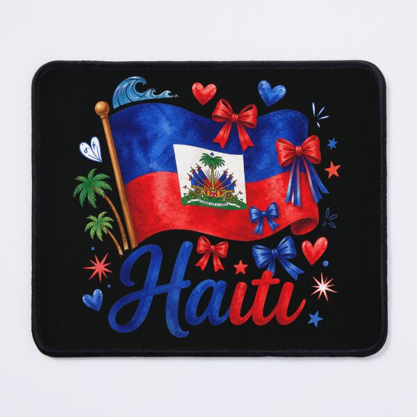 Item preview, Watercolor Haiti Flag Heritage Pride with Tropical Palm Trees and Hearts designed and sold by RuperDelois.