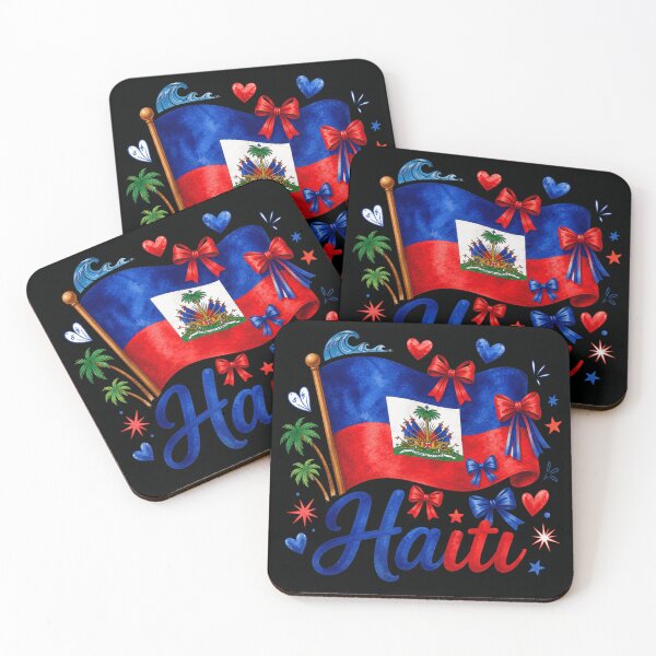 Item preview, Watercolor Haiti Flag Heritage Pride with Tropical Palm Trees and Hearts designed and sold by RuperDelois.