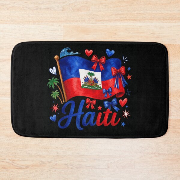Item preview, Watercolor Haiti Flag Heritage Pride with Tropical Palm Trees and Hearts designed and sold by RuperDelois.