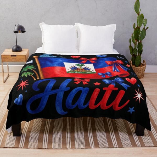 Item preview, Watercolor Haiti Flag Heritage Pride with Tropical Palm Trees and Hearts designed and sold by RuperDelois.
