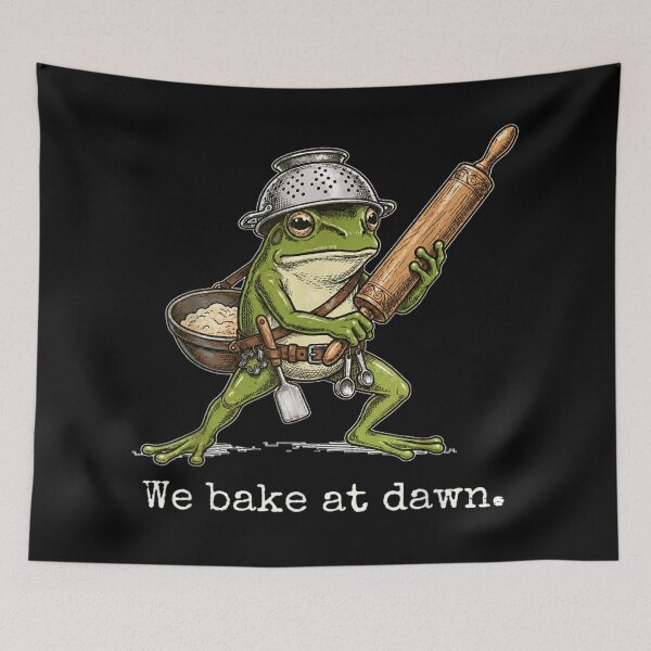 Item preview, We Bake At Dawn Funny Frog Warrior Baker with Kitchen Tools designed and sold by RuperDelois.