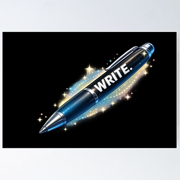 Item preview, Blue Glowing Writer Pen - "WRITE." Digital Art designed and sold by TripleVertex-1.
