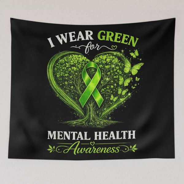 Item preview, I Wear Green for Mental Health Awareness Tree and Butterfly Heart Support designed and sold by EricCotanori.