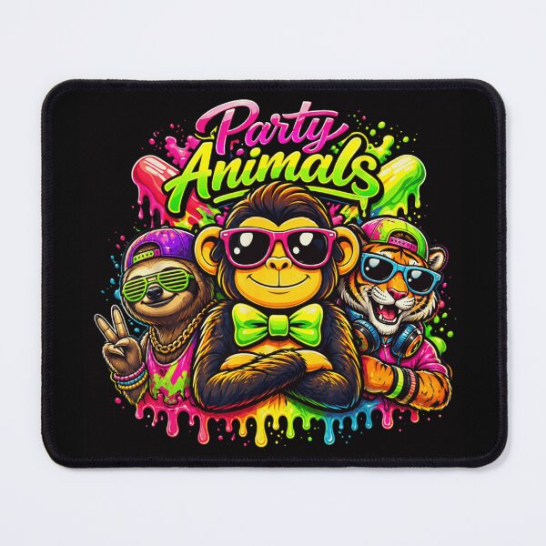 Item preview, Colorful Neon Party Animals Monkey Sloth and Tiger DJ Music Vibes Art designed and sold by EricCotanori.