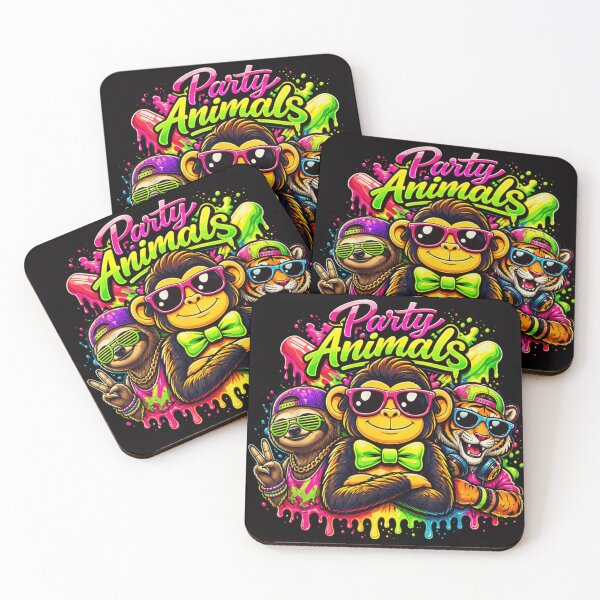 Item preview, Colorful Neon Party Animals Monkey Sloth and Tiger DJ Music Vibes Art designed and sold by EricCotanori.
