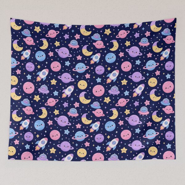 Item preview, Kawaii Space Cute Planet Star Seamless Pattern Print designed and sold by Inkworksbyshery.
