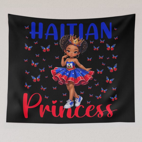 Item preview, Cute Haitian Princess Girl with Flag Dress and Butterflies Heritage Pride Art designed and sold by LakenDraphil.