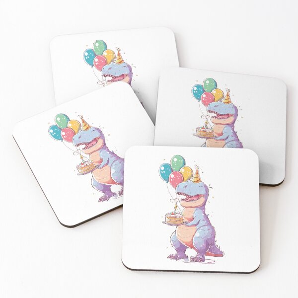 Item preview, Cute T-Rex Birthday Dinosaur with Cake and Balloons designed and sold by Tronstell.
