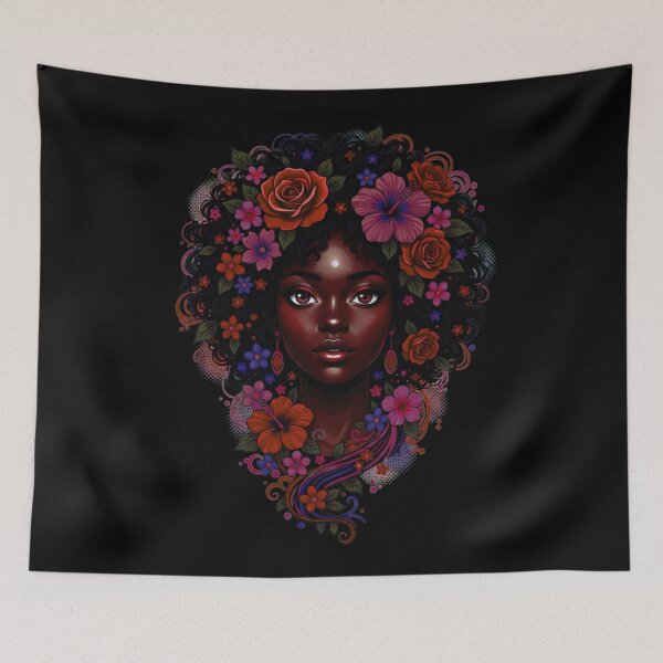 Item preview, Deep Black Woman With Floral Crown earth tones designed and sold by BlessedBlackBeautiful.