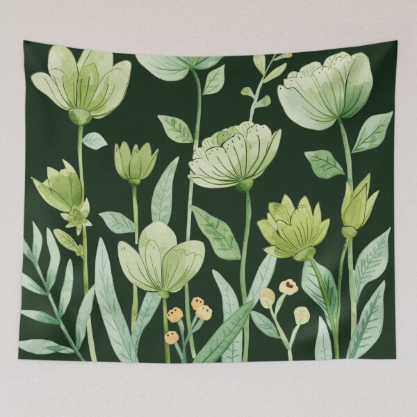 Item preview, Green flowers watercolor designed and sold by uunaa.