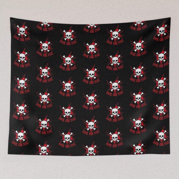 Item preview, Ink or Die Tattoo Skull Red Splatter Graphic designed and sold by Skulls & Calaveras.